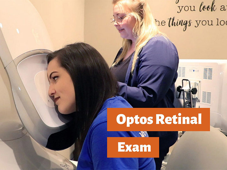 patient eye exam with optos retinal screening